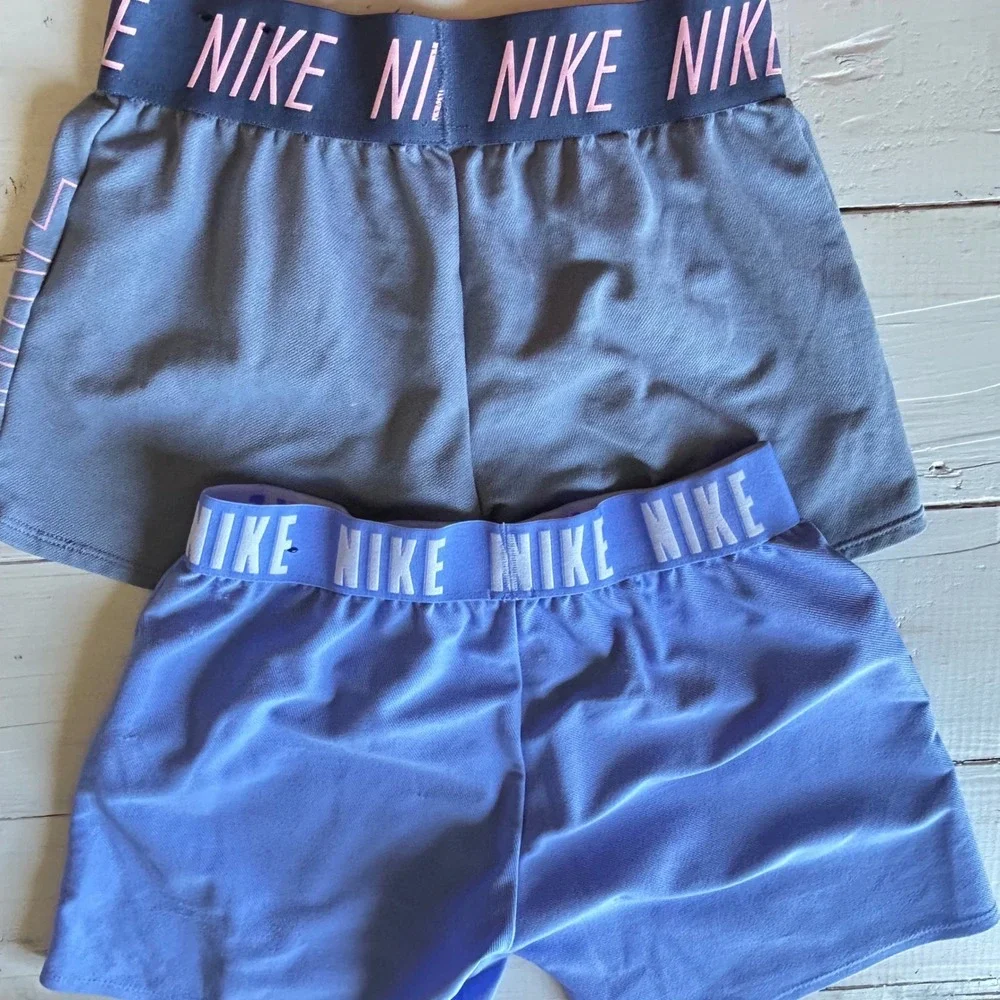 Nike Kids Dri-FIT Shorts Lot‎ of 2 Blue Grey Logo Waistband Size Medium